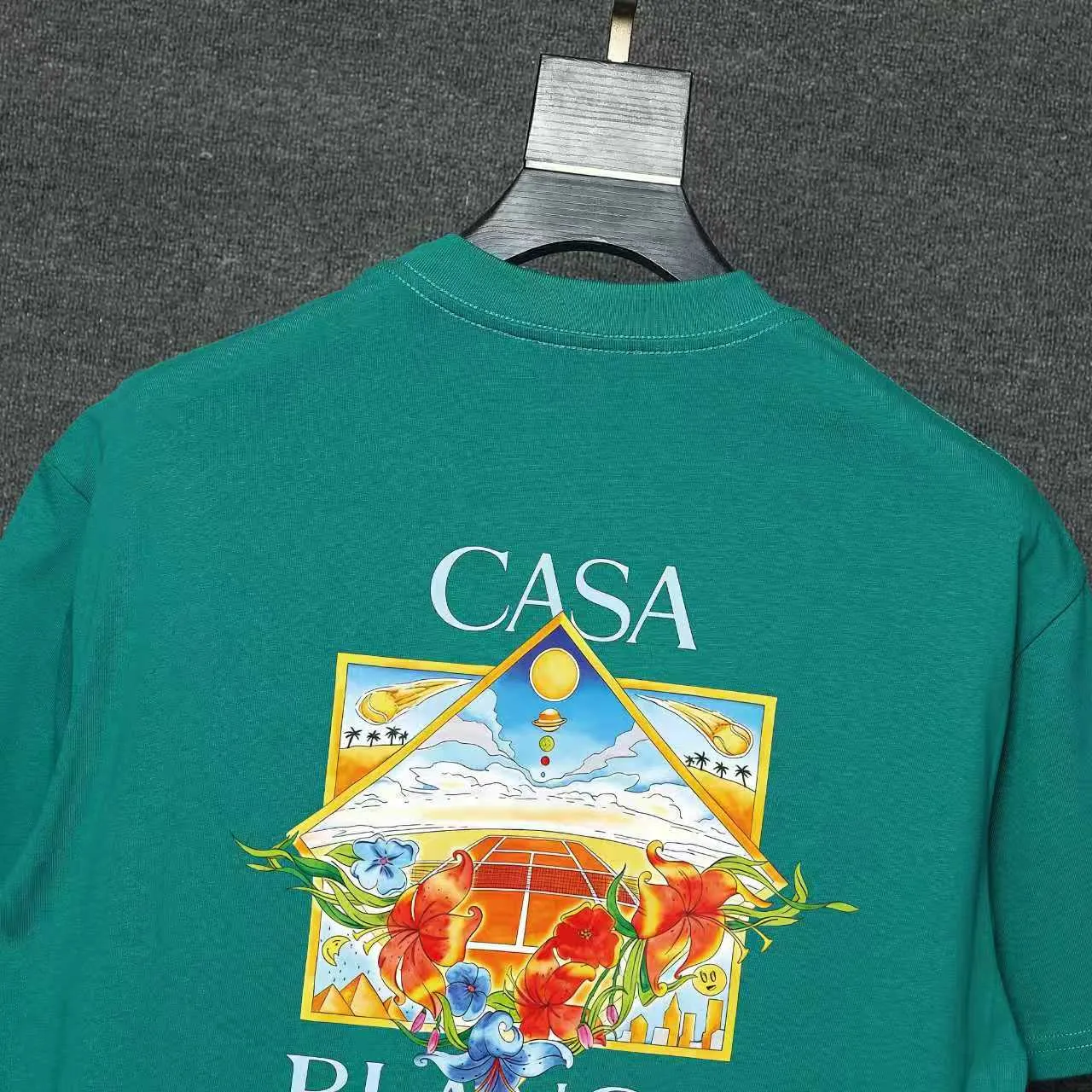 26ss CASABLANCA original printing process short-sleeved T-shirt original development using high-density double yarn pure cotton fabric upper body soft and comfortable color Black White Dark Green color Orange Pink Blue Royal Blue color cigarette powder 8 colors Sizes S M L XL
